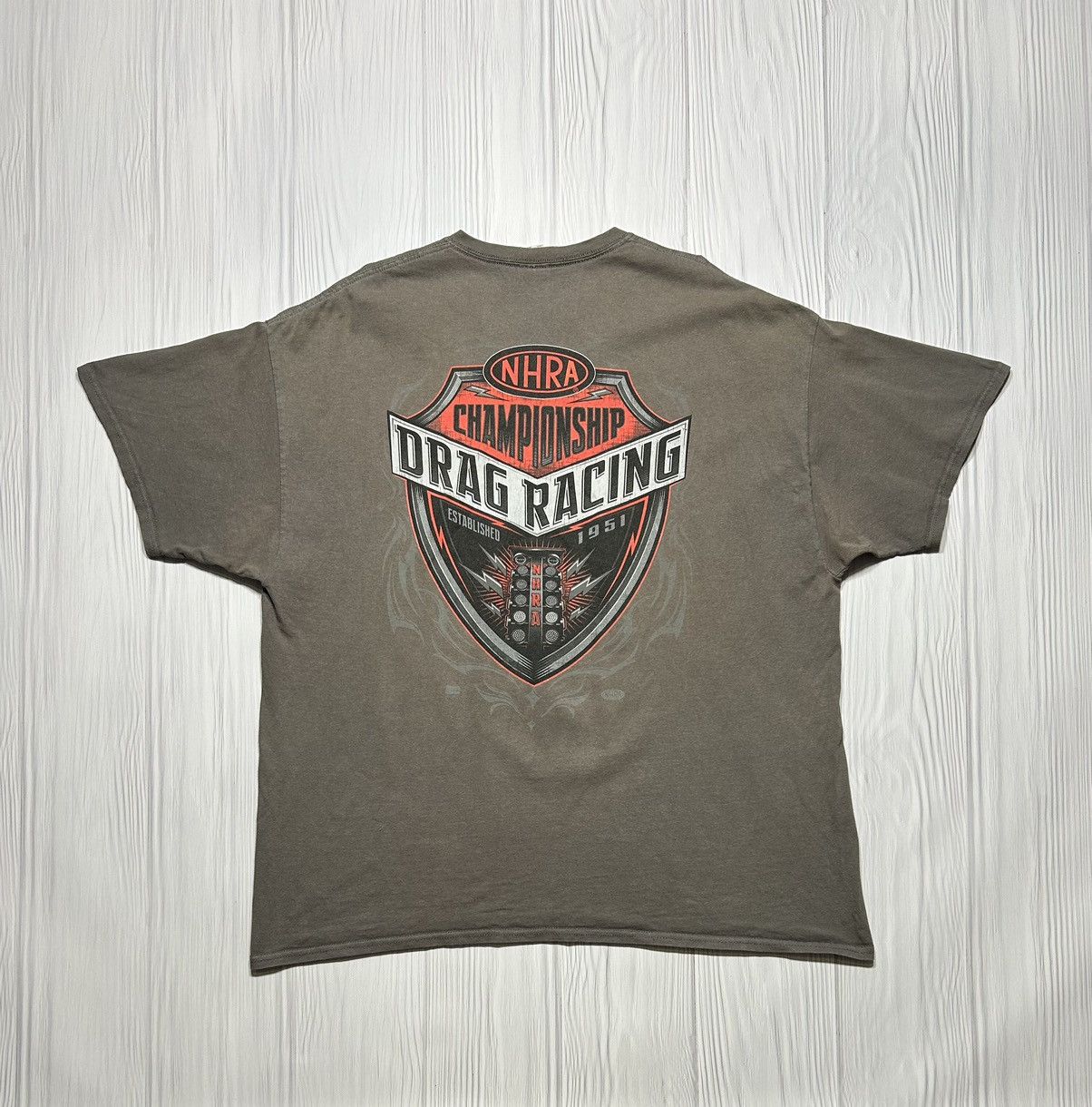 Vintage Vintage 90s NHRA Championship Drag Racing T-Shirt Size US XXL / EU 58 / 5 - 1 Thumbnail