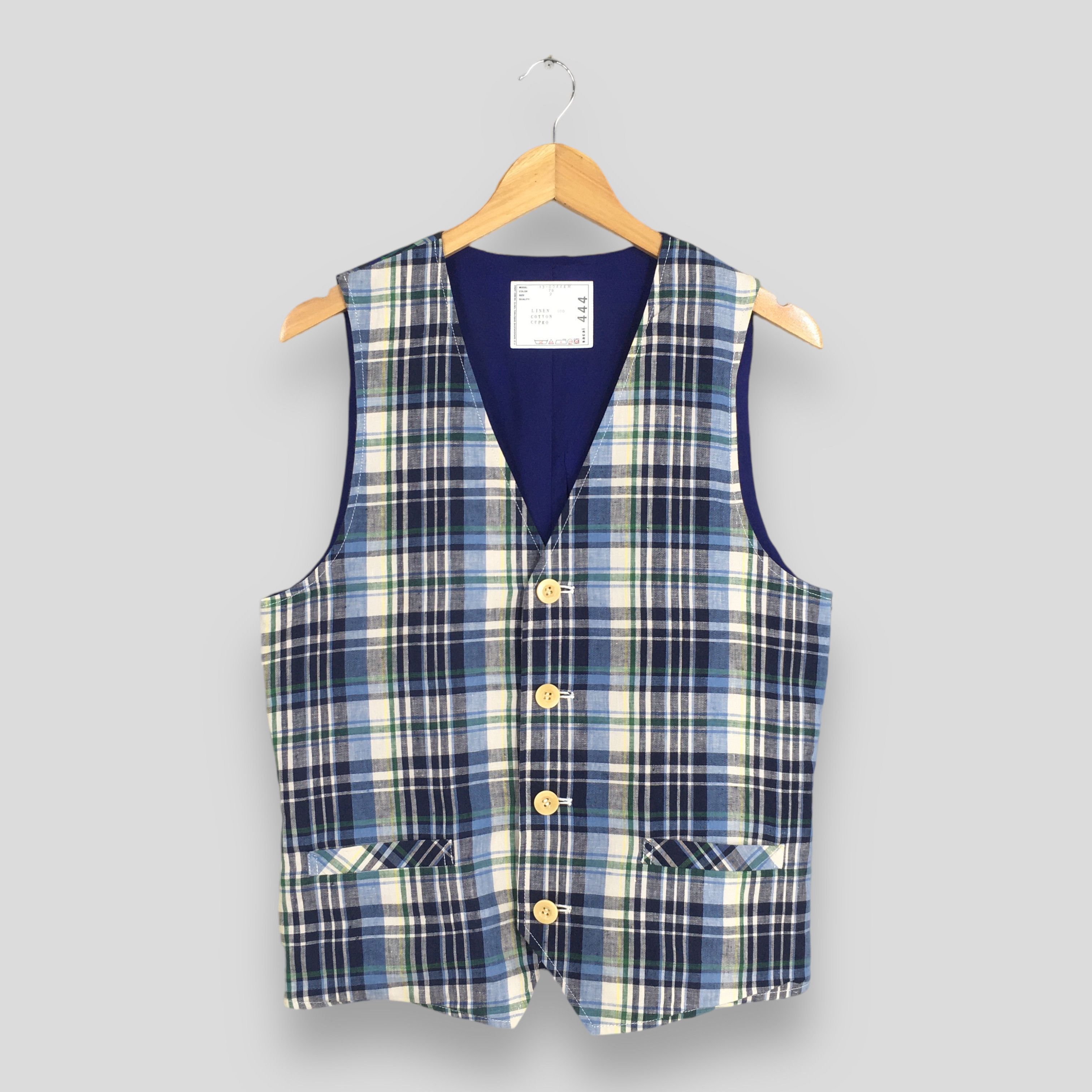 Sacai Sacai Japan Tartan Plaid Blue Linen Vest Jacket Size 2 Size US M / EU 48-50 / 2 - 1 Thumbnail