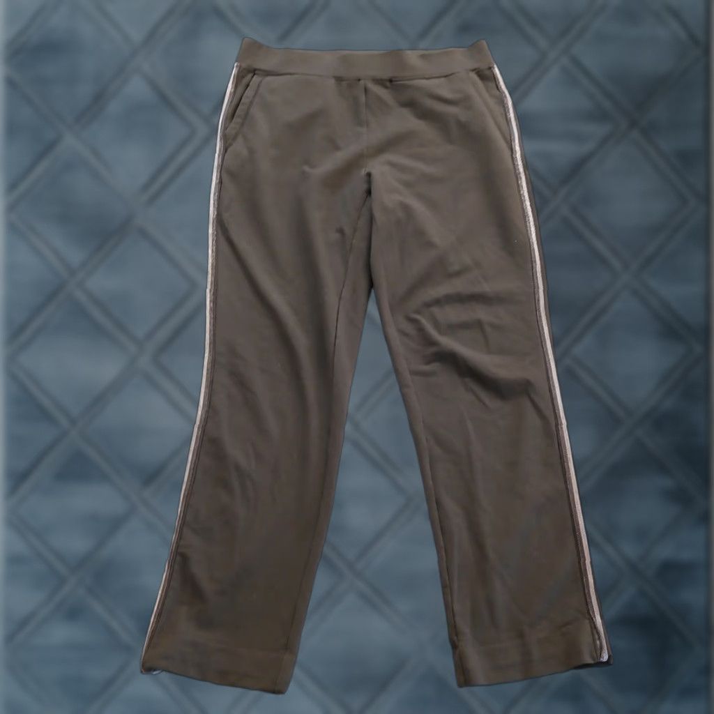 Vintage Chico's Zenergy Ankle Pants Womens 8 Gray Tuxedo Stripe Pull On Elastic Pocket Straight 27.5in Inseam Mens Womens Girls Size 30" / US 8 / IT 44 - 1 Thumbnail