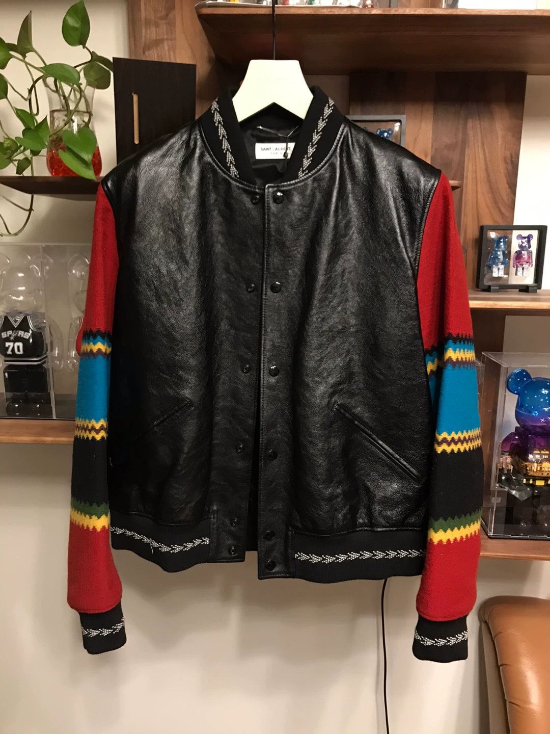 Saint Laurent Paris YSL wool leather panel teddy jacket 54 (small) Size XXL / US 16-18 / IT 52-54 - 1 Thumbnail