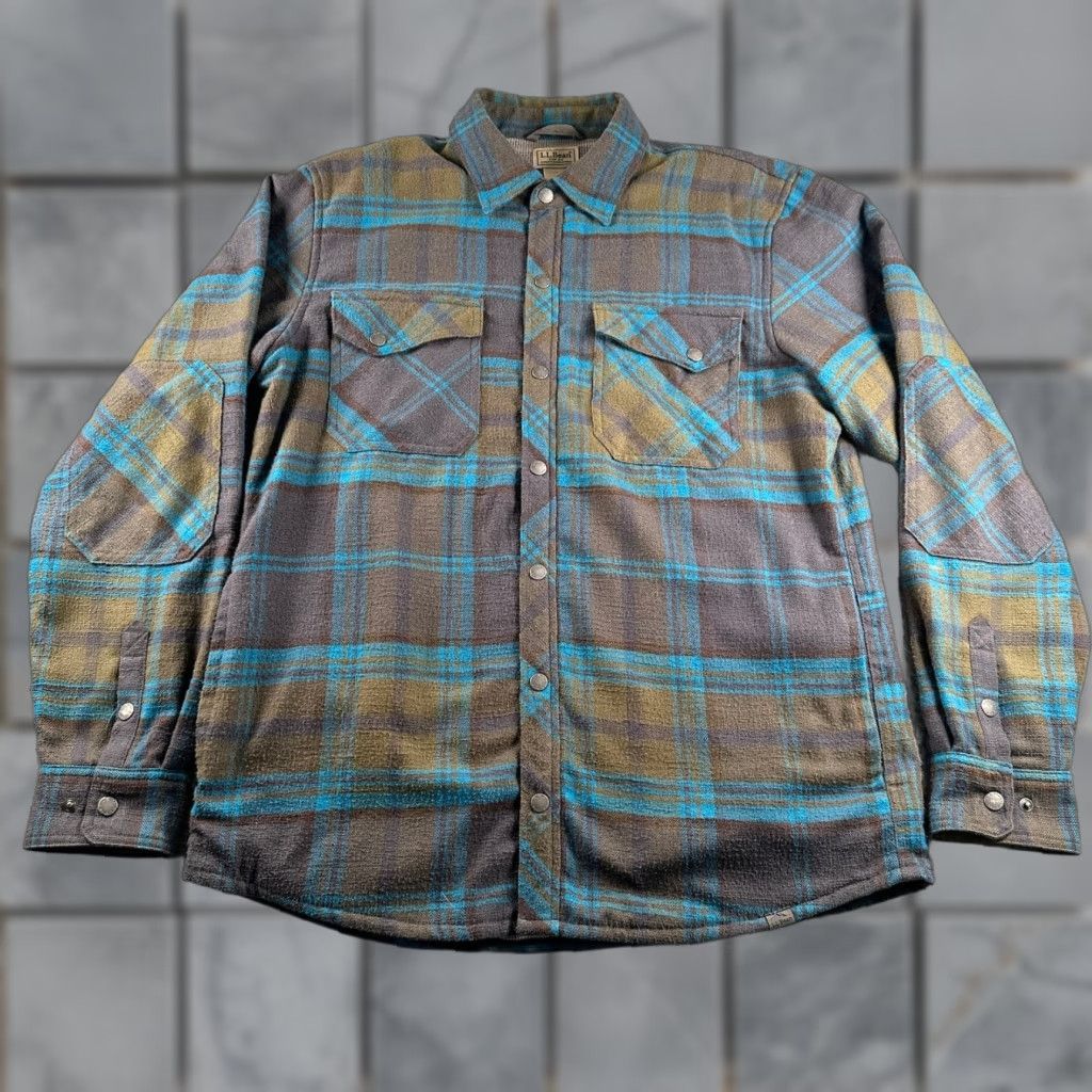 Vintage L.L.Bean Shacket Mens M Plaid Snap Front Elbow Patch Wool Blend Flannel Lined Shirt Size US M / EU 48-50 / 2 - 1 Thumbnail