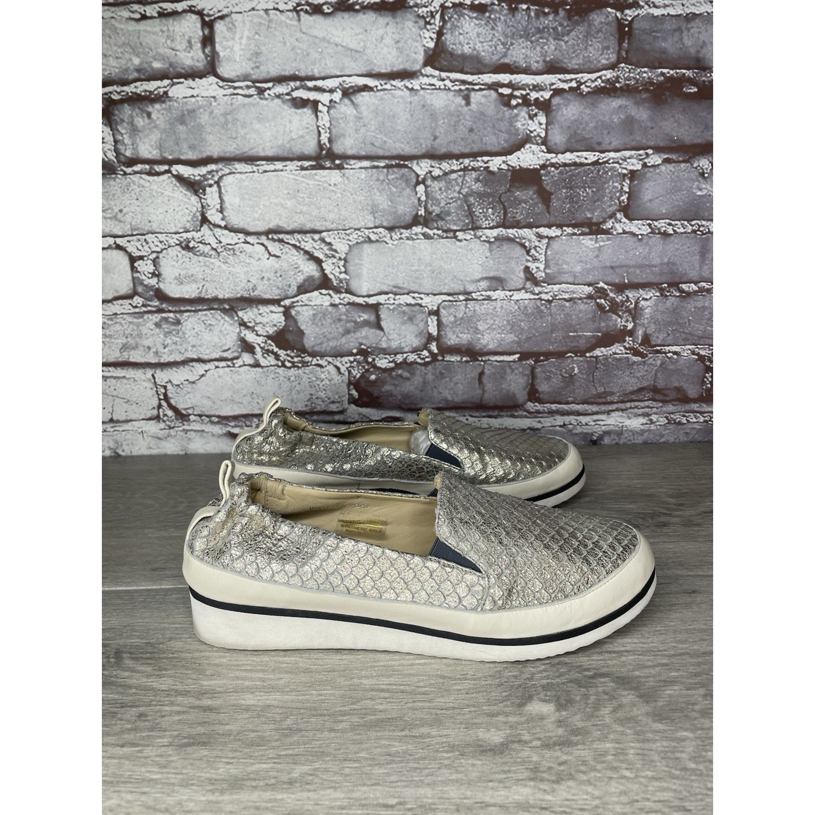 Ron White Ron Niki Silver Leather Snake Print Slip On Wedge Shoes Wome Size US 7.5 / IT 37.5 - 1 Thumbnail