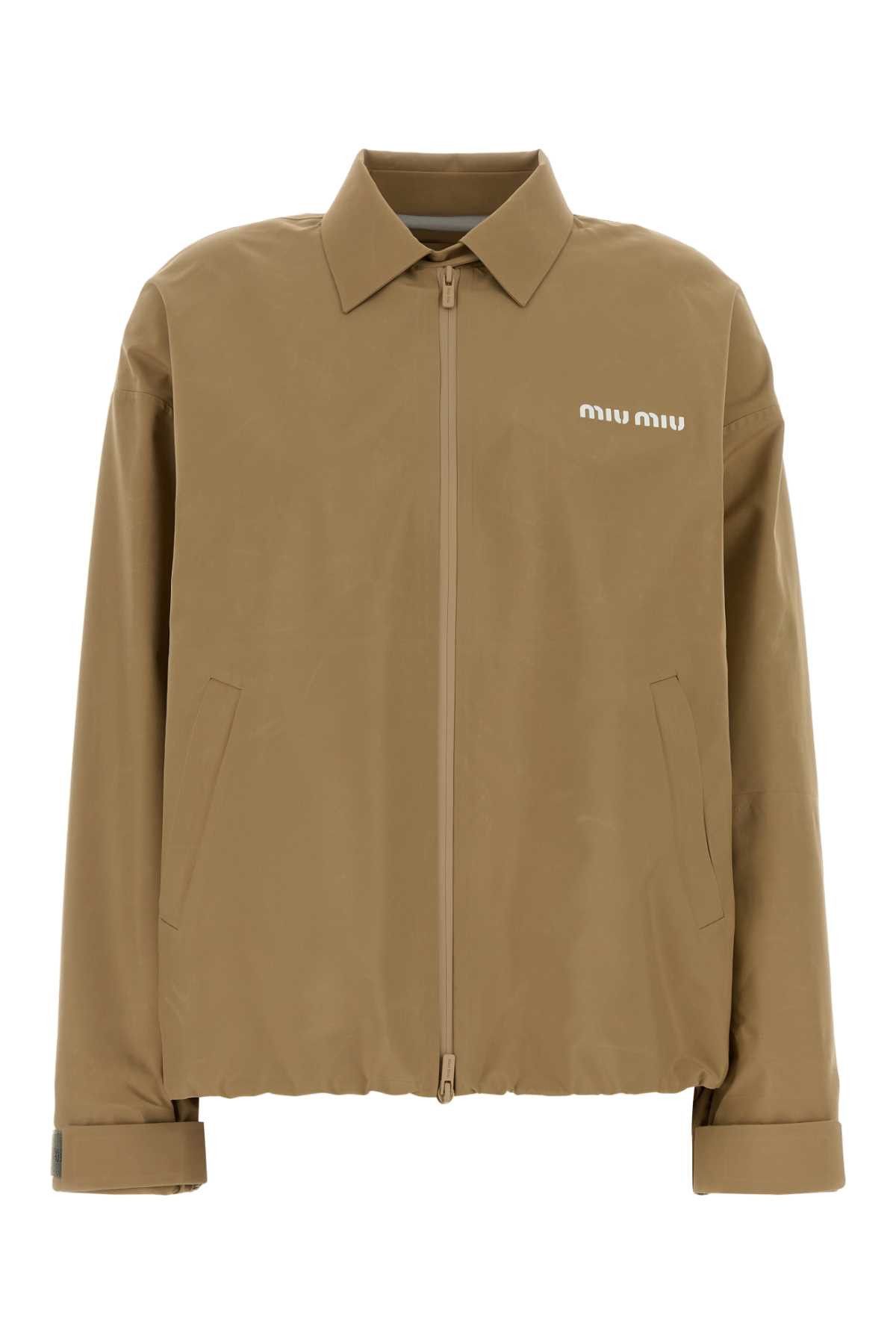 Miu Miu Beige Tech Fabric Windbreaker Size L / US 10 / IT 46 - 1 Thumbnail