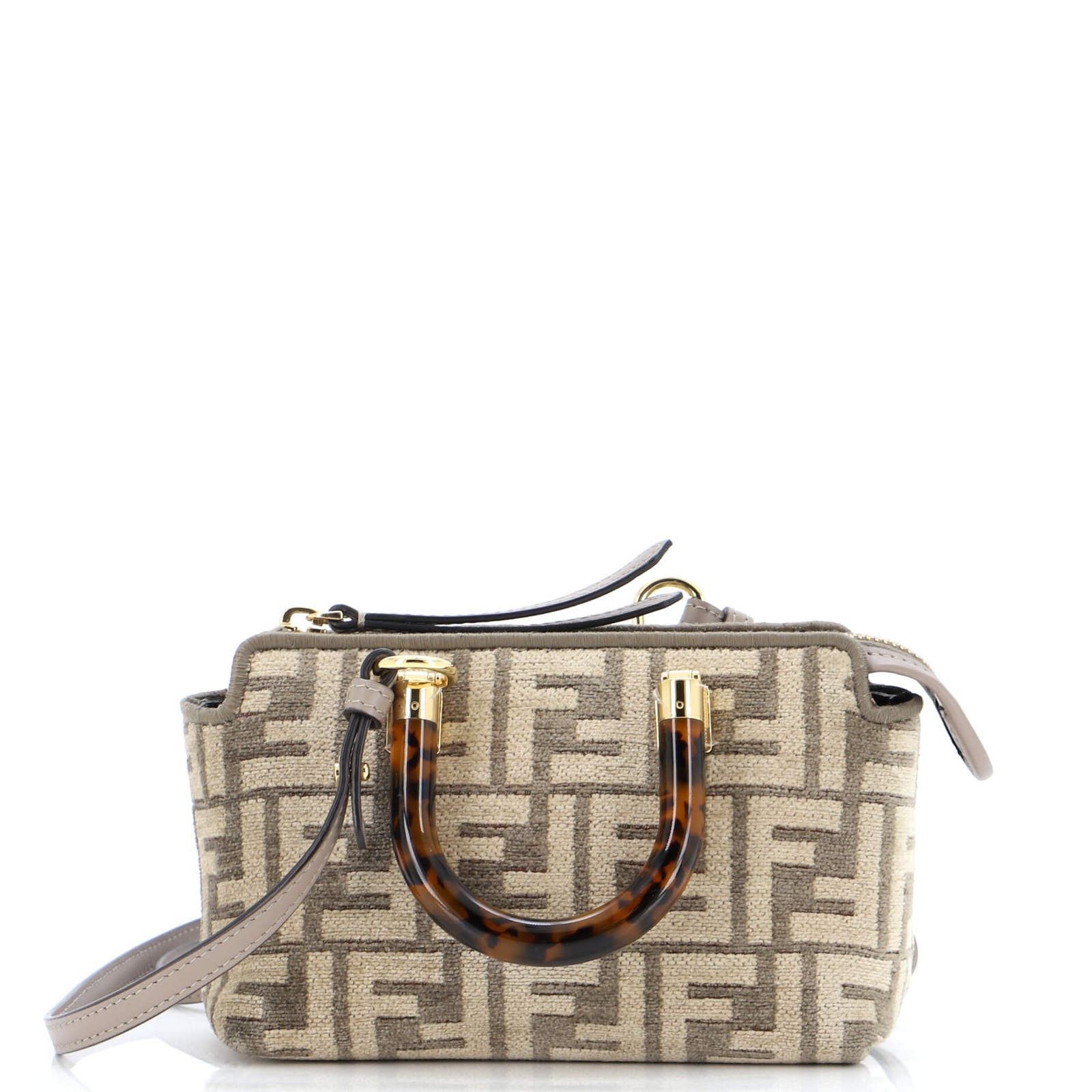 image of Fendi By The Way Top Handle Bag Zucca Tapestry Mini in Brown, Women's