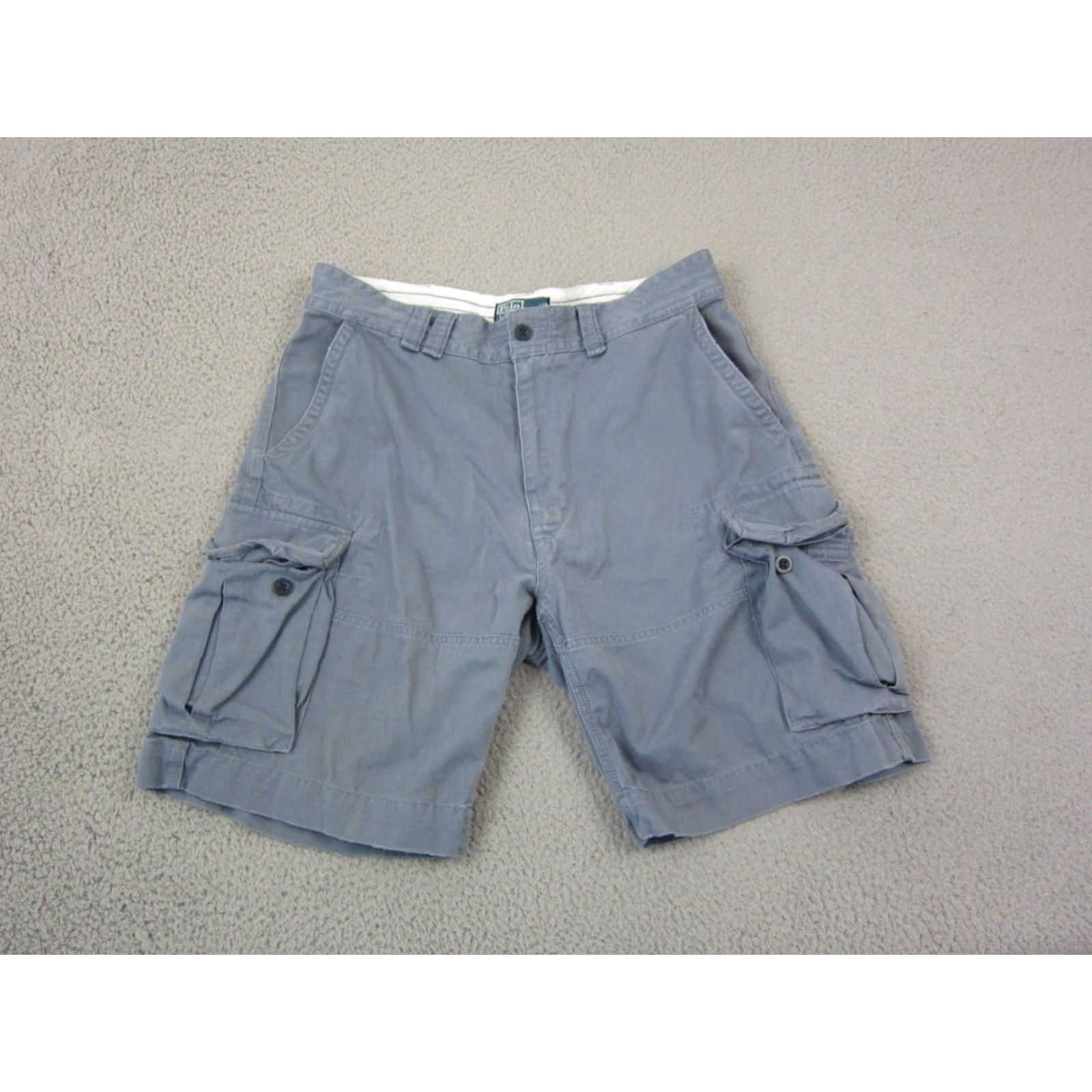 Polo Ralph Lauren VINTAGE Polo Ralph Lauren Shorts Cargo Mens 35 Blue 90s Chino Cotton Baggy Cargo Pocket Mid Rise Adjustable Zip/Buttons Regular Mens Size US 35 - 2 Thumbnail