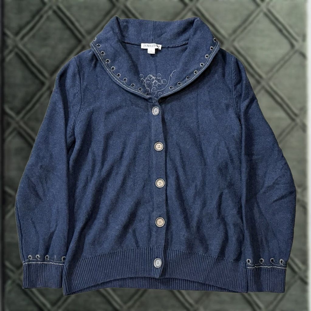 Pendleton Pendleton Women’s Embroidered Shawl Cardigan Sweater L Blue Western Cowboy Size L / US 10 / IT 46 - 1 Thumbnail