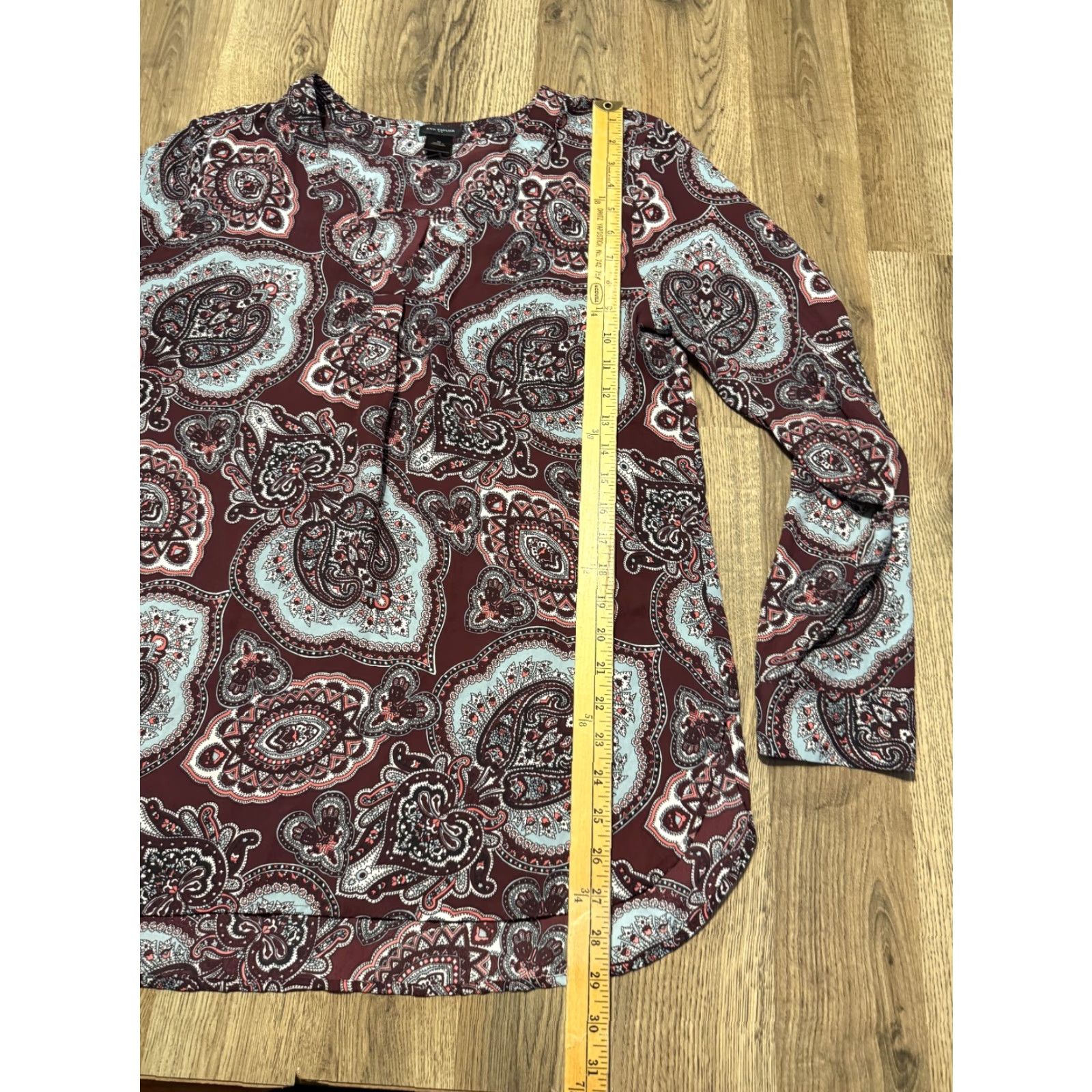 Vintage Ann Taylor Blouse Women's Medium Purple Blue Pink Paisley Long Sleeve V-Neck Size M / US 6-8 / IT 42-44 - 7 Thumbnail