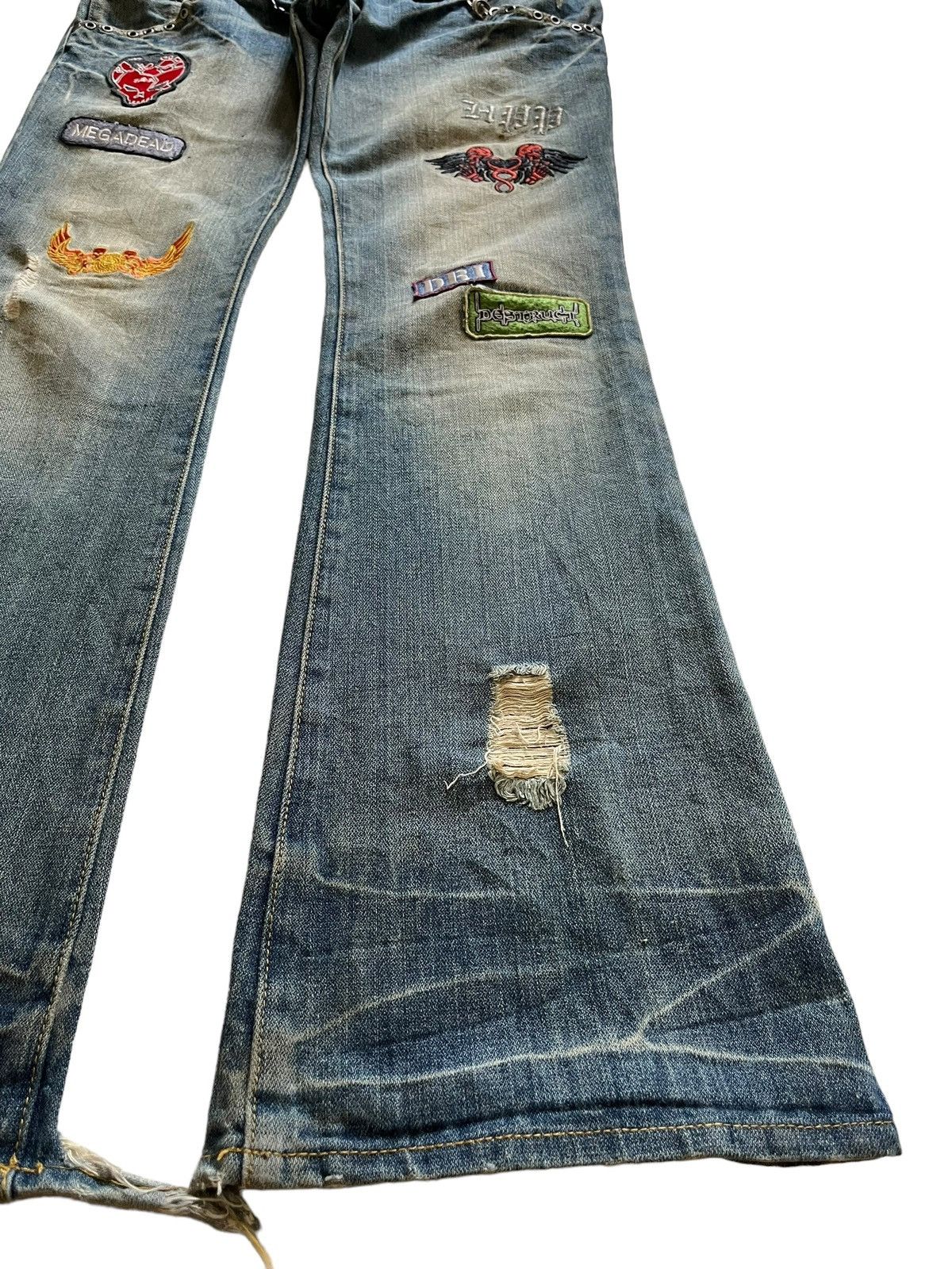 Seditionaries Vintage Japanese Laced Up Double Waist Mud Wash Flare Jeans Size US 30 / EU 46 - 7 Thumbnail