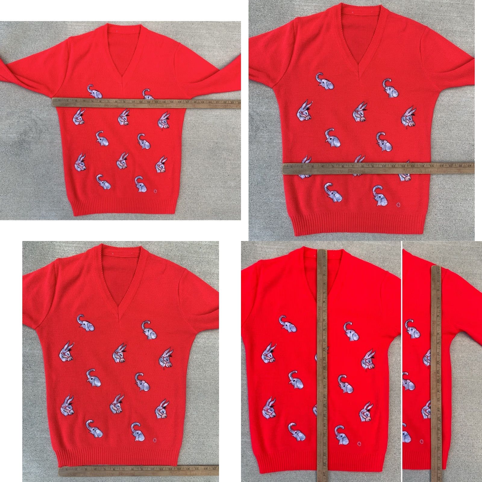 Vintage VINTAGE Donkey Elephant Vote V-Neck Sweater Long Sleeve Red Embroidered Pullover Women S Small Unbranded Knit Popover Size S / US 4 / IT 40 - 11 Thumbnail