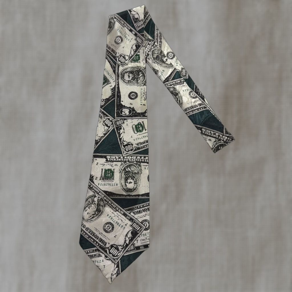 Vintage City One Necktie Money Theme Green Acrylic Tie Men Green City One Money Theme Tie Adults Mens Size ONE SIZE - 1 Thumbnail