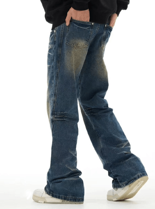 Japanese Brand × Jean Vintage washed dark blue distressed patchwork bootcut jeans Size US 32 / EU 48 - 4 Thumbnail