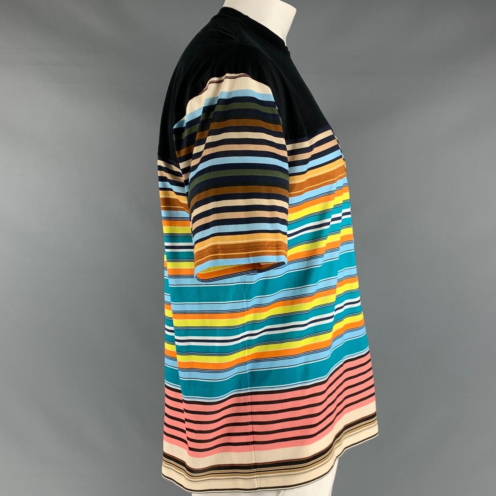Prada PRADA XL Black Multi-Color Stripe Cotton Crew Neck T-shirt Size US XL / EU 56 / 4 - 4 Thumbnail