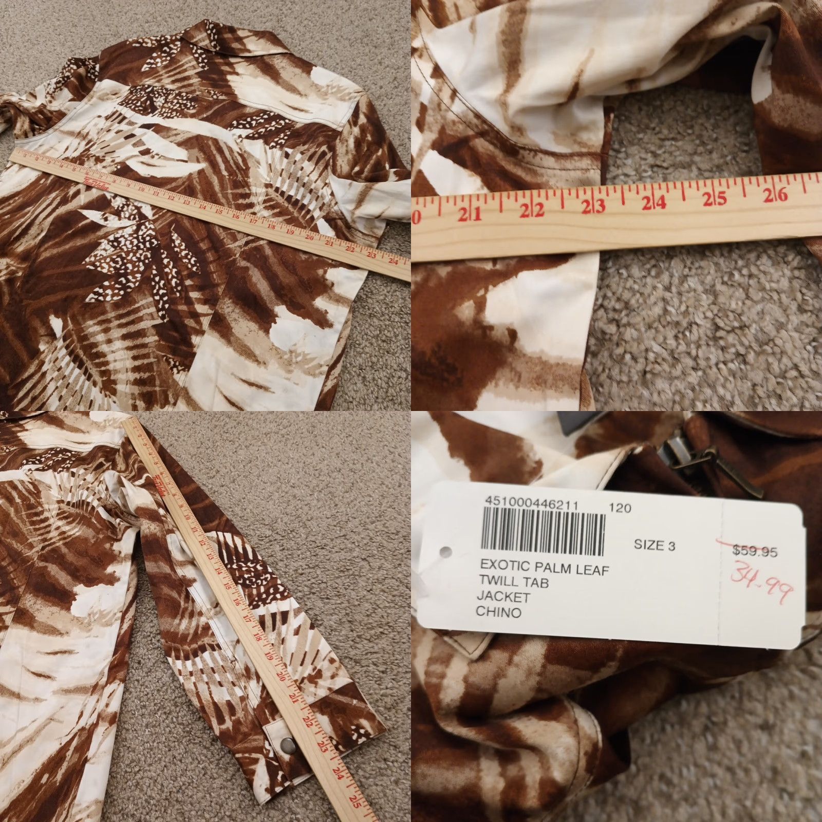 Vintage Chico's Jacket Womens Size 3 Brown Floral Twill Long Full Zip Size XS / US 0-2 / IT 36-38 - 8 Thumbnail