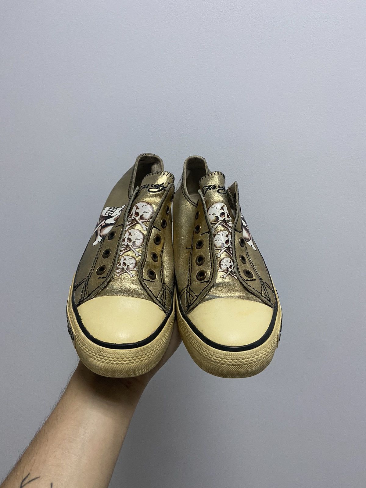 Christian Audigier × Ed Hardy × Vintage Ed Hardy Skull vintage shoes Low Top Sneakers Gold Size US 7 / EU 40 - 2 Thumbnail