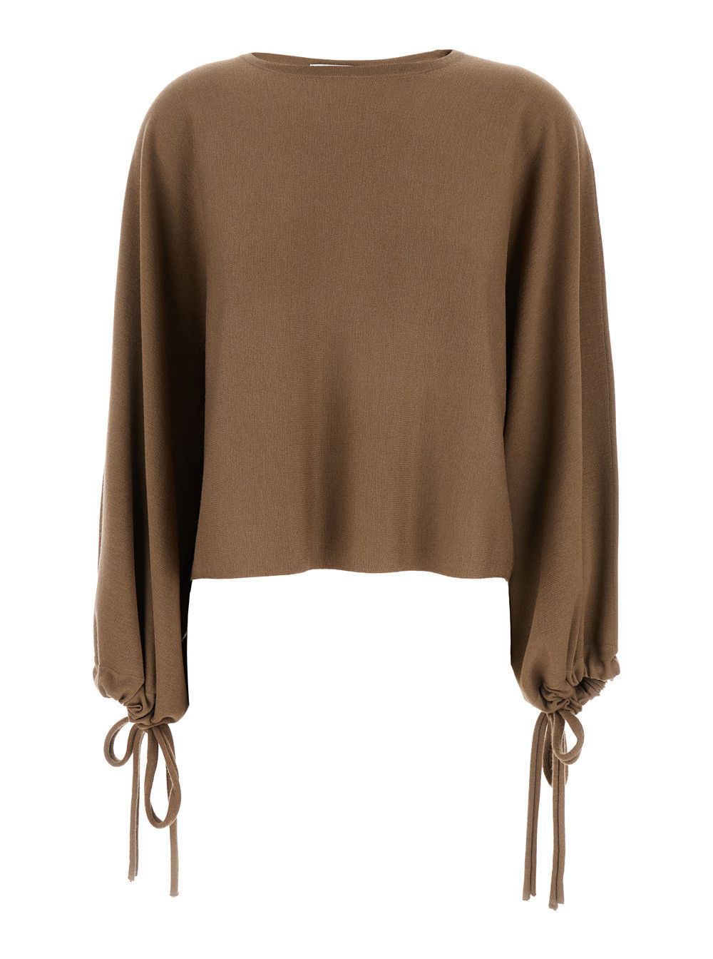 Max Mara 'Frais' Brown Crewneck Sweater with Cuffs with Ties in Wool Woman Size L / US 10 / IT 46 - 1 Thumbnail