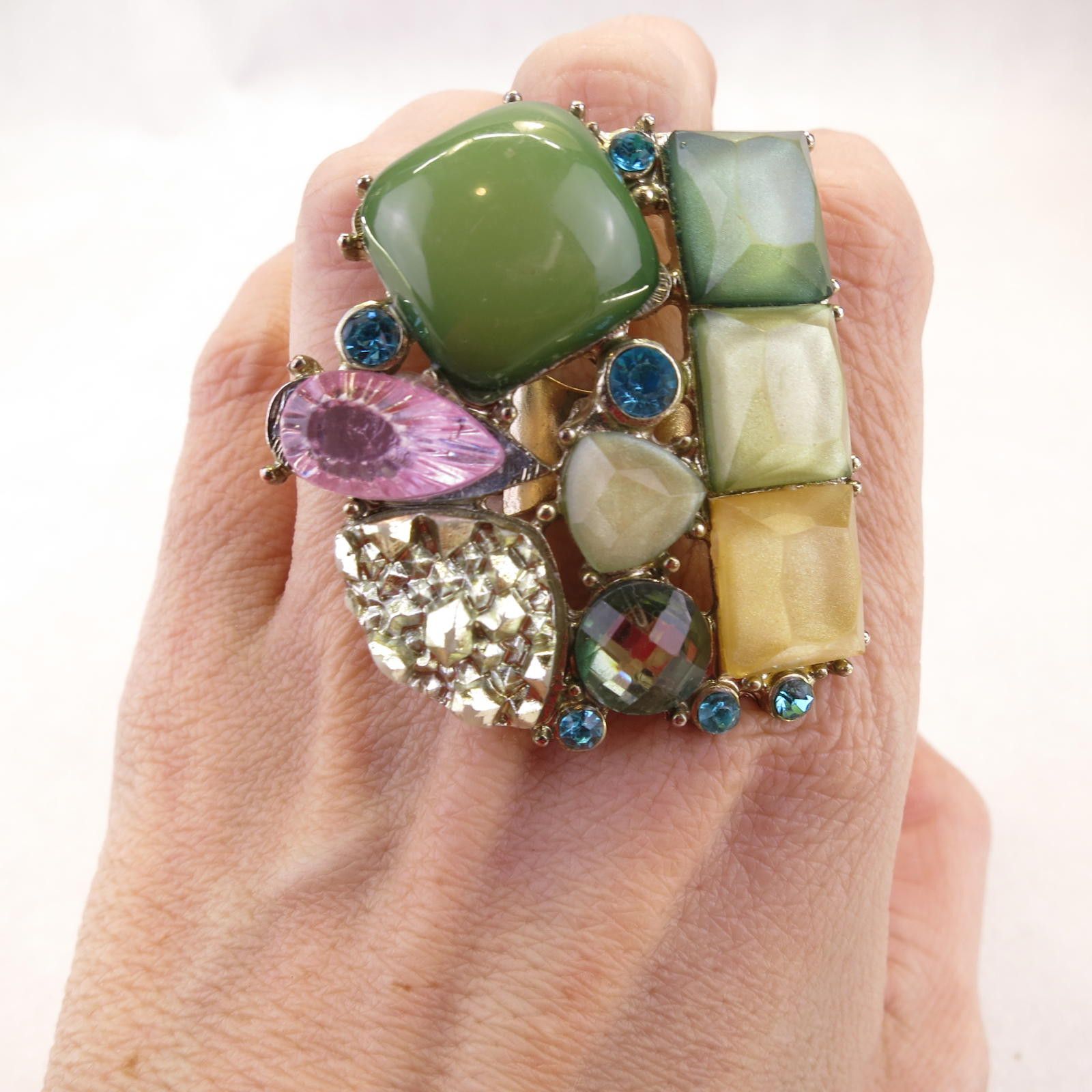 Other Large Statement Ring Rhinestones/Stones Elastic Band Adj Size ONE SIZE - 3 Thumbnail