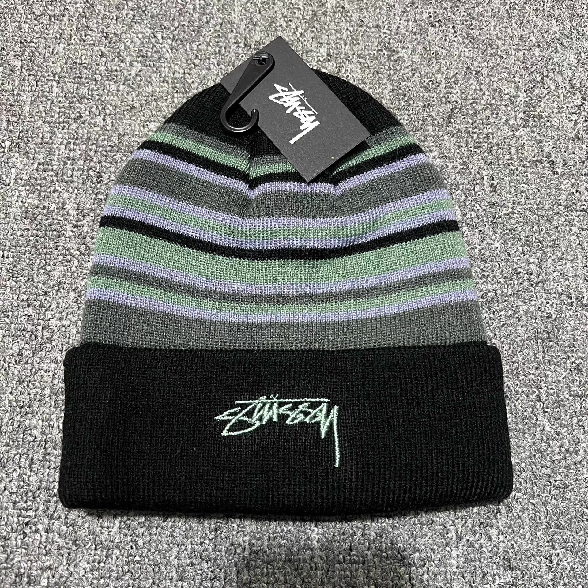 Stussy Stüssy Contrast Stripe Embroidered Logo Knit Beanie Q7 Size ONE SIZE - 6 Thumbnail