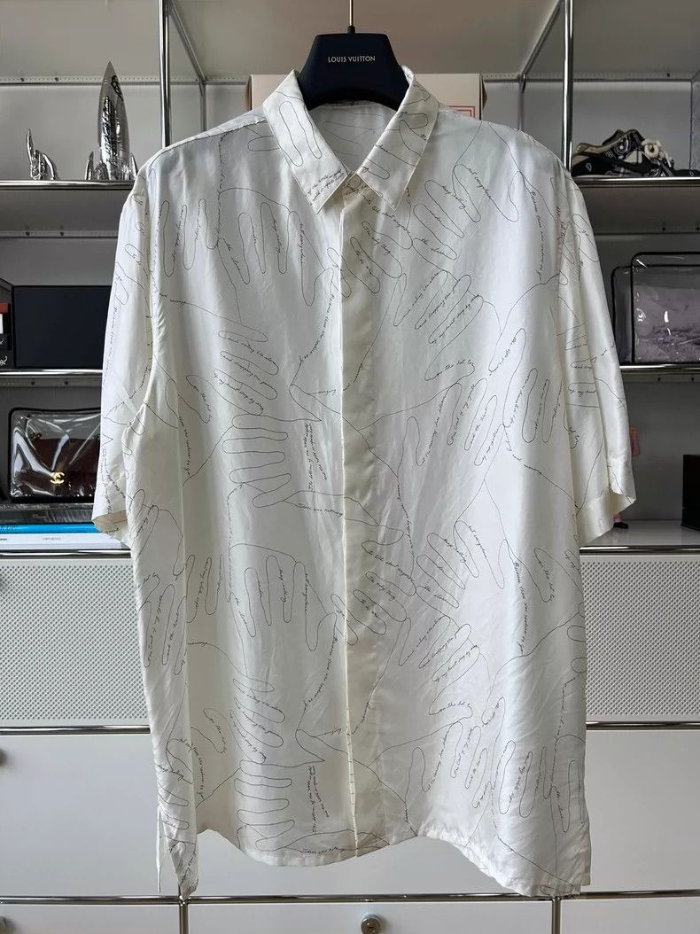 Dior Dior White palm line pattern printed mulberry silk short-sl Size US XXS / EU 40 - 1 Thumbnail