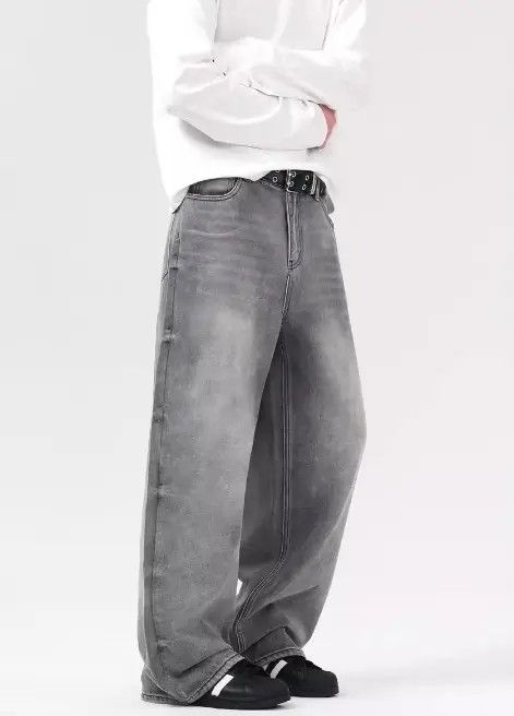Hypebeast × Japanese Brand × Jean Pants American grey washed distressed loose straight jeans Size US 32 / EU 48 - 3 Thumbnail