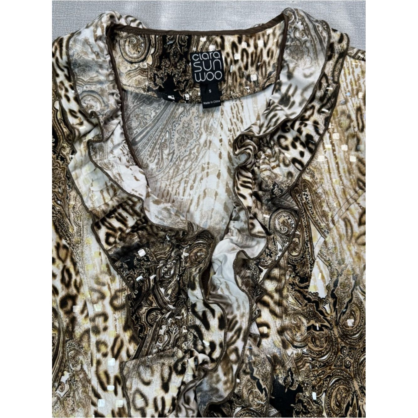 Other Clara Sun Woo Animal Print Ruffle Zip Front Blouse Size Z Size S / US 4 / IT 40 - 4 Thumbnail