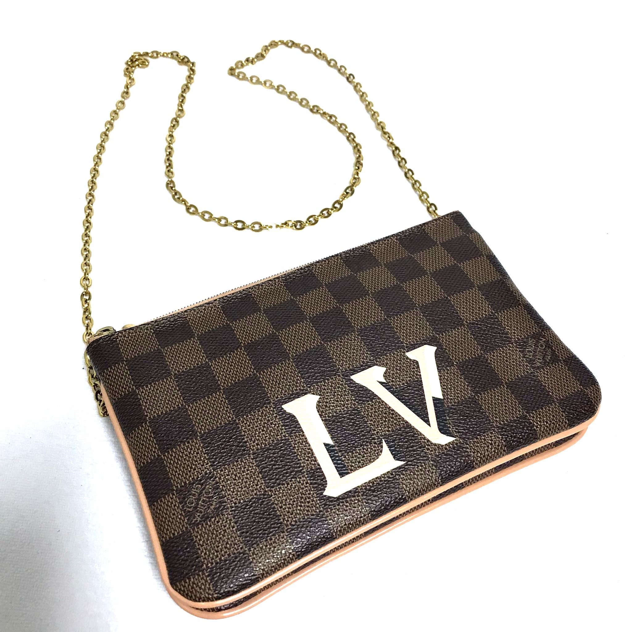 Louis Vuitton LV Double Pochette Damier Ebene & Rose Ballerine Sling Bag Size ONE SIZE - 10 Thumbnail