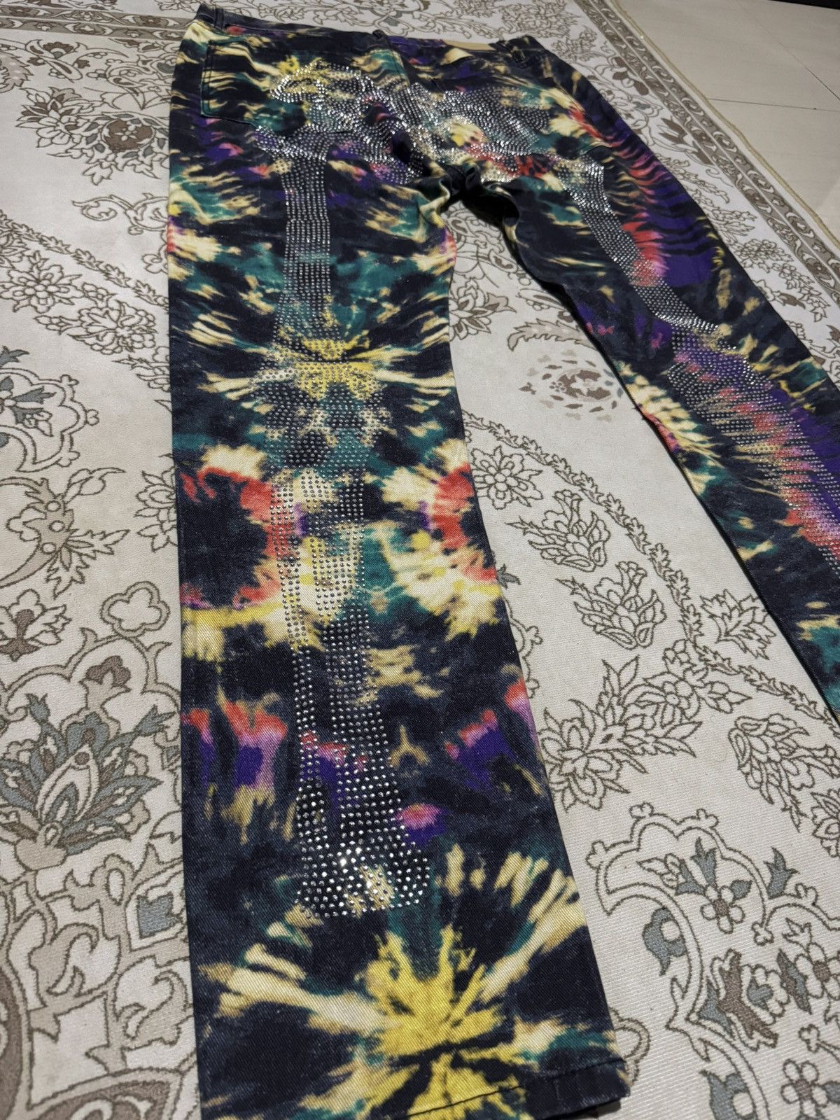Jean Paul Gaultier Tie Die Denim Skeleton Rhinestone MNML JPG Jeans Big Size Size US 39 - 6 Thumbnail