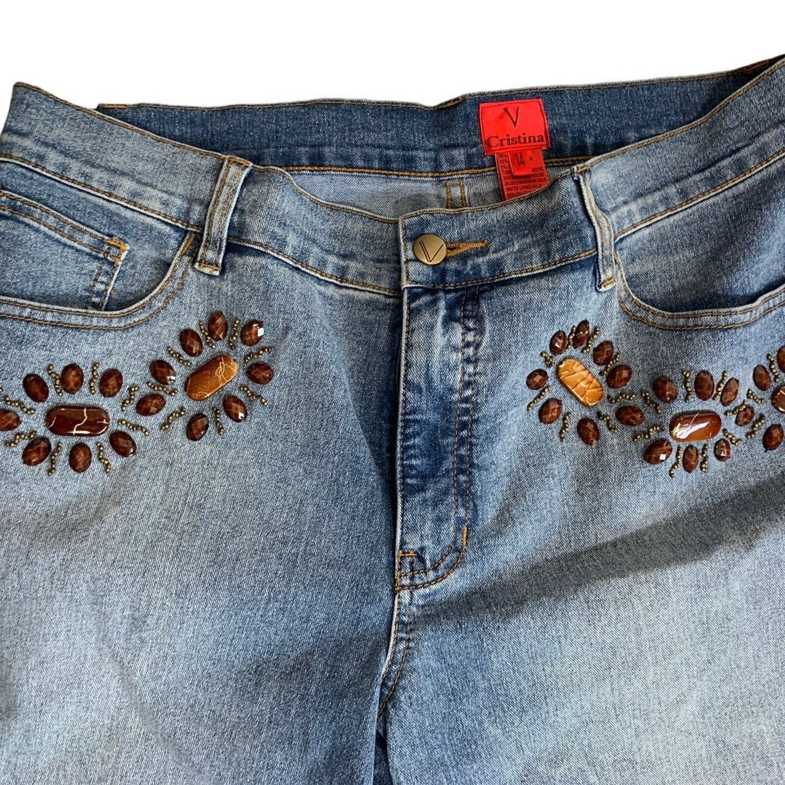 Other V. Cristina Capri Jeans Women’s Sz 14 Capri Gem Stones NEW Size 36" / US 14 / IT 50 - 2 Thumbnail