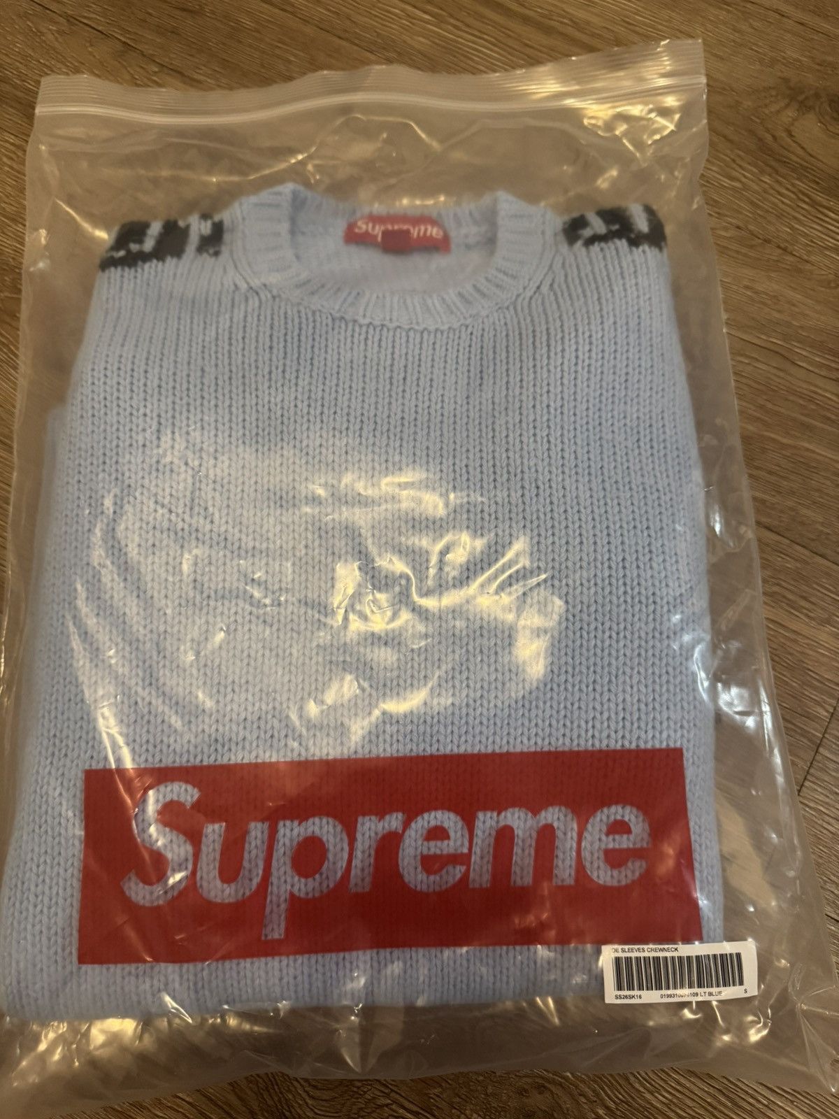 Supreme Supreme Old English Sleeves Sweater (Baby Blue) Size US S / EU 44-46 / 1 - 2 Thumbnail