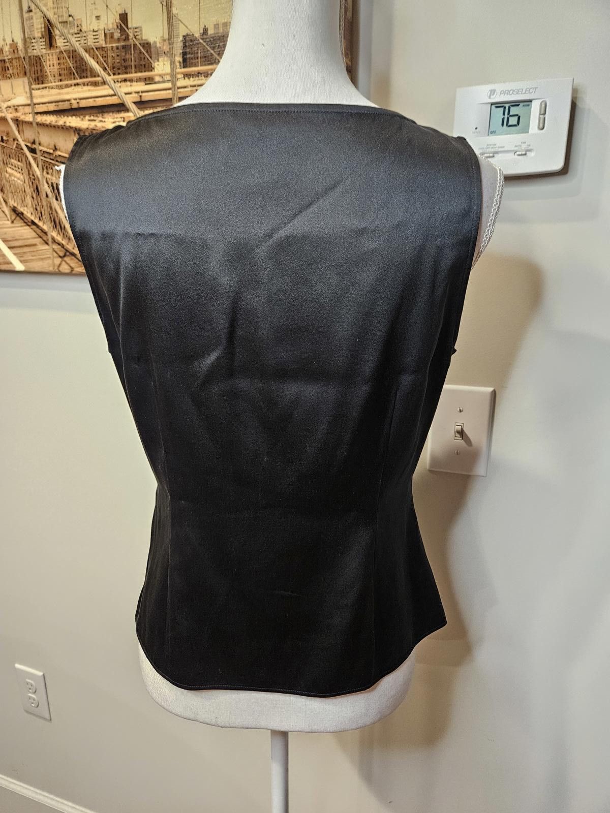 Designer Doncaster Elegant Black Silk Top with Rhinestone Detail Size M / US 6-8 / IT 42-44 - 4 Thumbnail