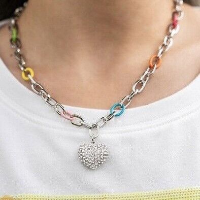 Other Colorful link paved heart pendant necklace Size ONE SIZE - 6 Thumbnail