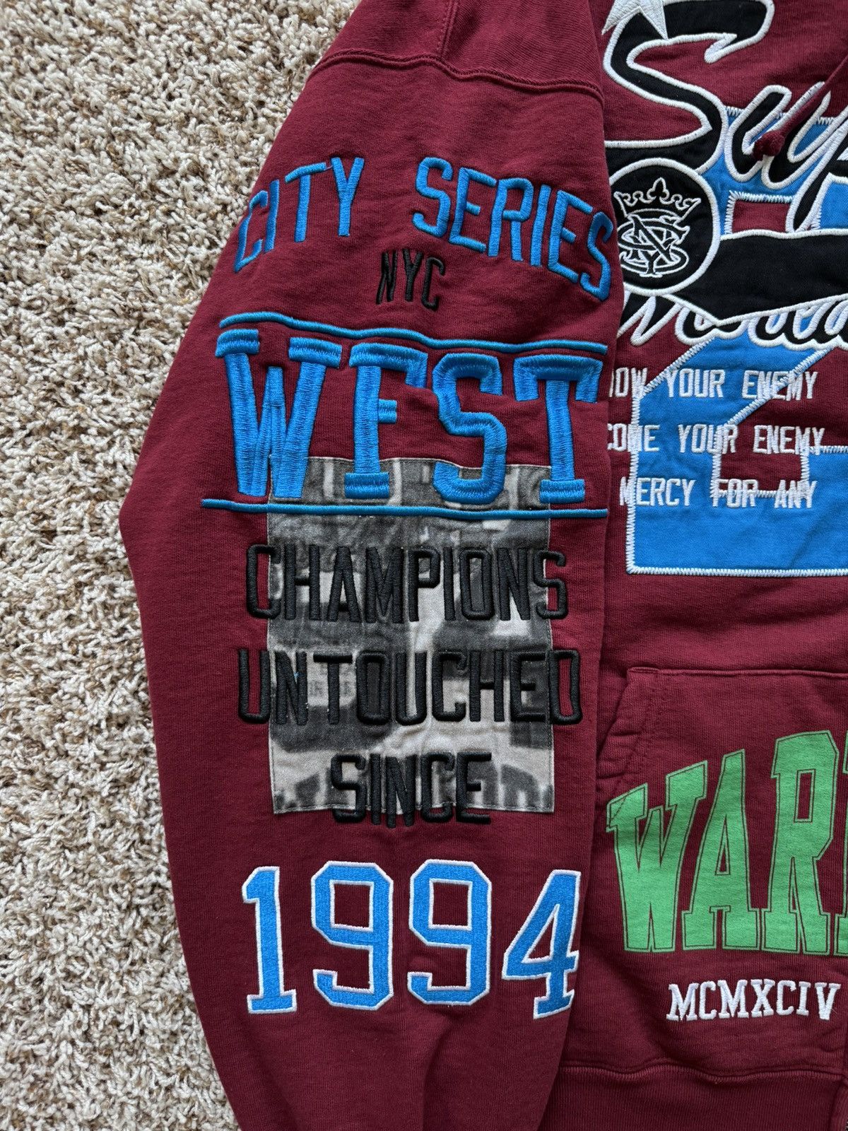 Supreme Warriors Appliqué Zip Up Hooded Sweatshirt Cardinal Red Size US L / EU 52-54 / 3 - 6 Thumbnail