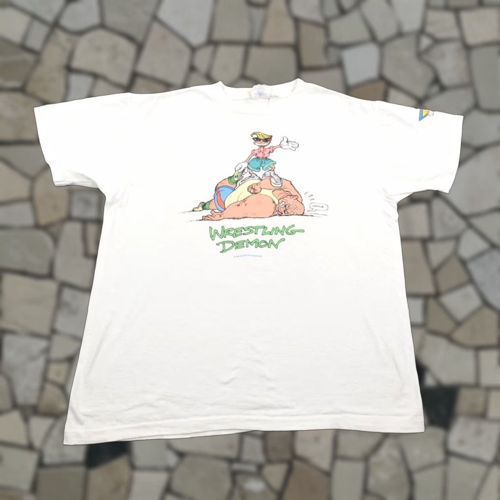 Vintage VINTAGE Demon Wrestling Shirt Mens XL White Cartoon 80s Single Stitch, Crew Neck, Short Sleeve, Cotton, Graphic Print, Retro, Jutsy Size US XL / EU 56 / 4 - 1 Thumbnail