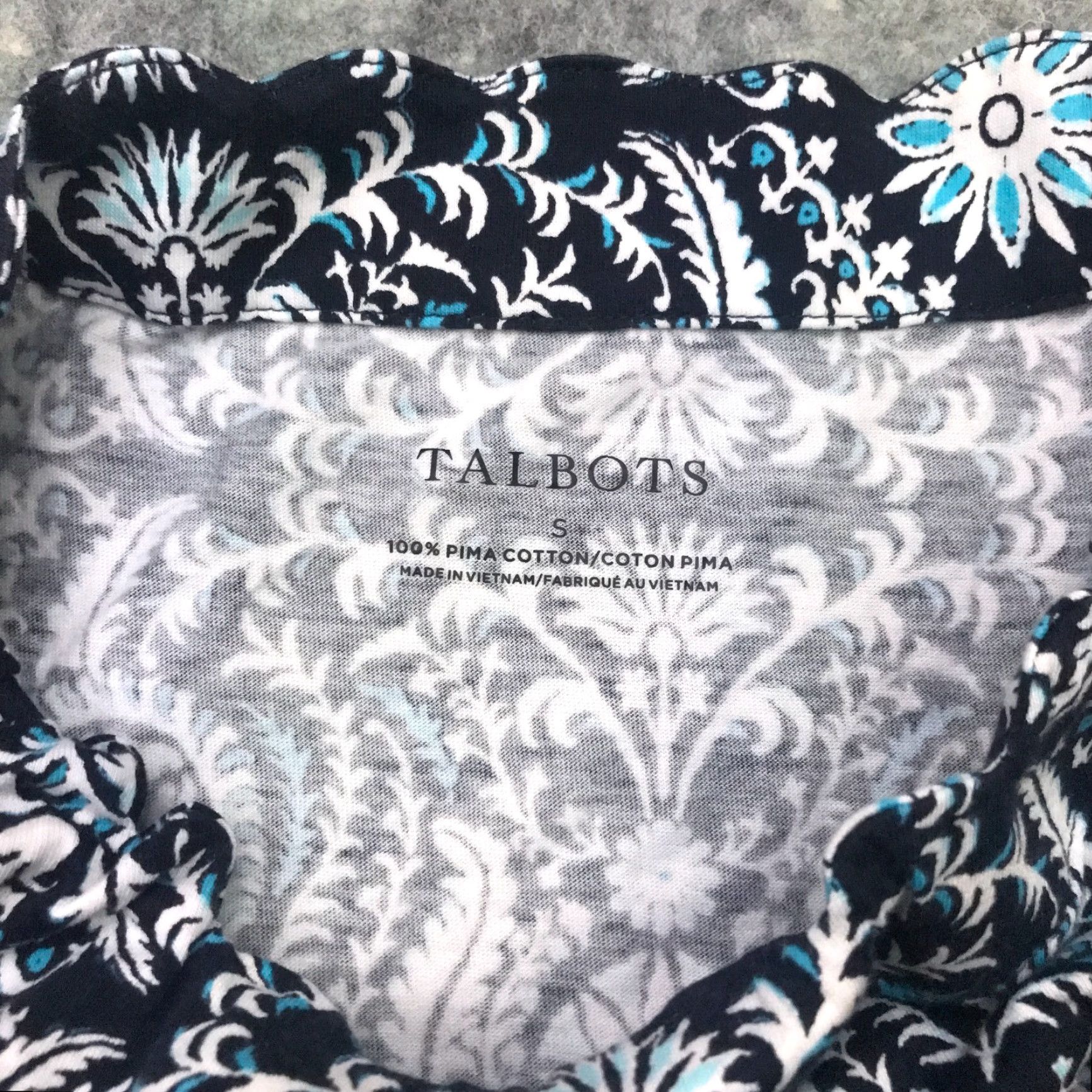 Talbots Talbots Blouse Shirt Womens Small Blue Geometric Floral Flowy Elastic Neckline Short Sleeve 100% Cotton Pullover Size S / US 4 / IT 40 - 4 Thumbnail