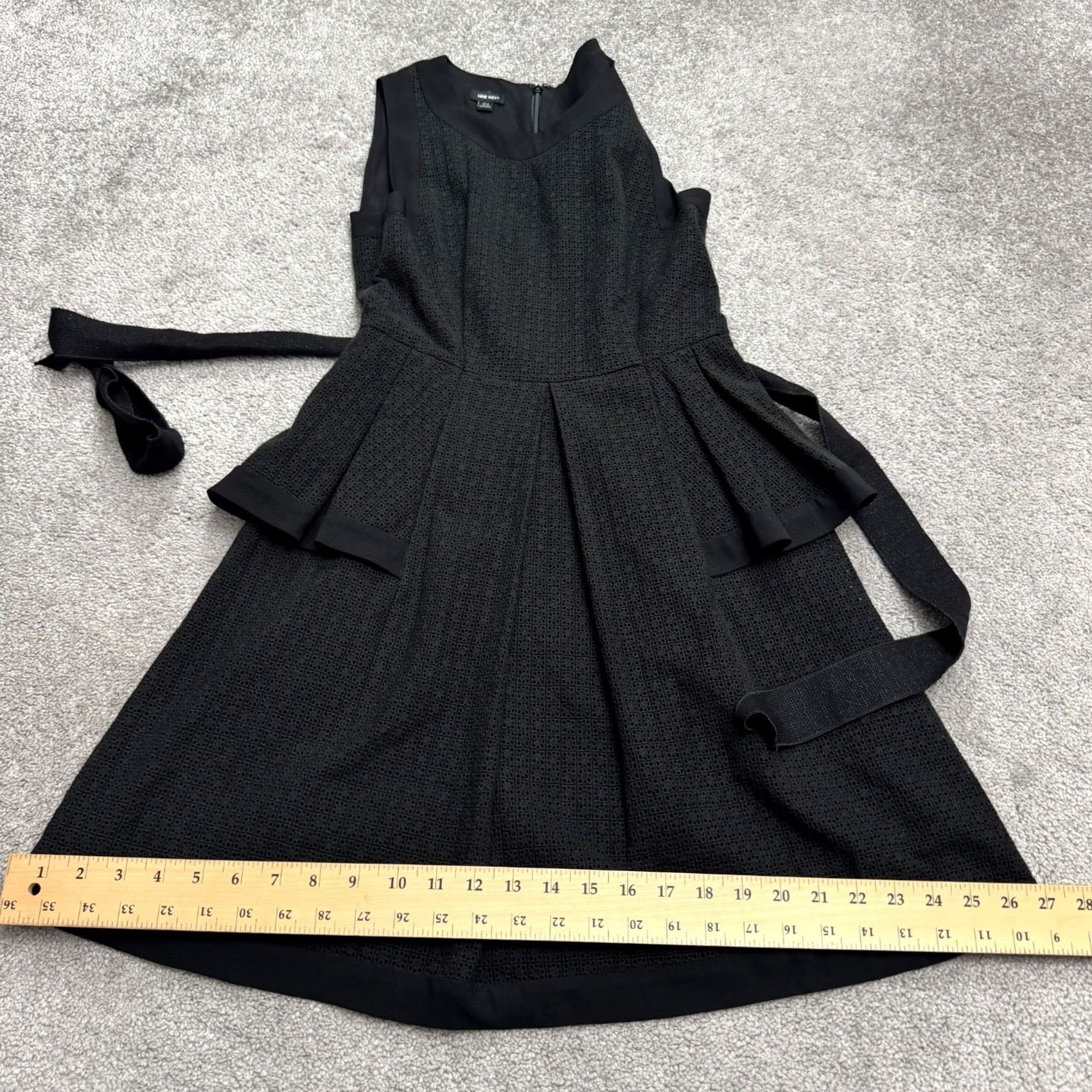 Nine West Nine West Belted Peplum A-Line Fit & Flare Dress Womens 6 Black Eyelet Textured Sleeveless Knitted? Wait Size M / US 6-8 / IT 42-44 - 7 Thumbnail