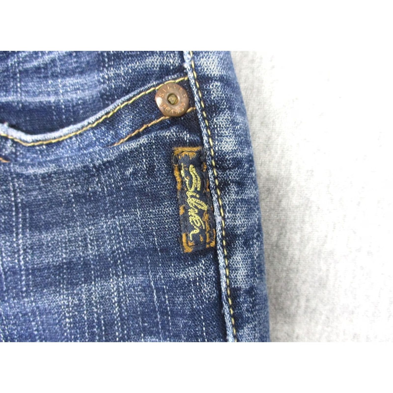 Silver Jeans Co. Silver Jeans Co Womens Suki Bootcut Jeans Medium Wash Blue W30x32 Distressed Size 30" / US 8 / IT 44 - 6 Thumbnail