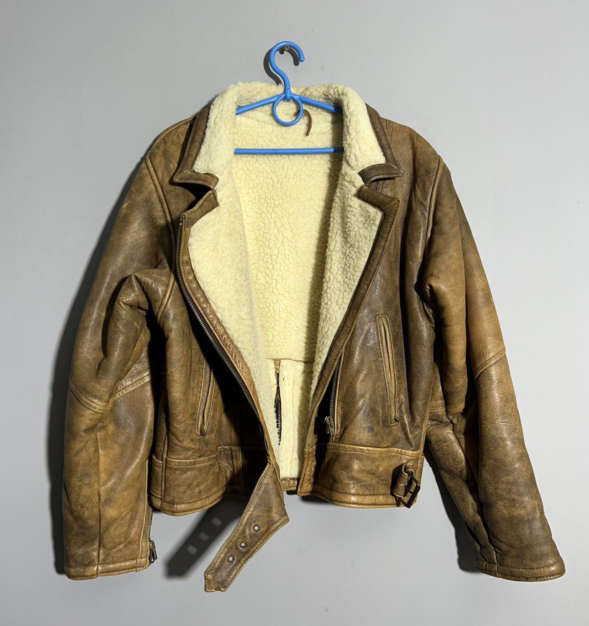 Vintage Vintage Washed Brown Real Leather Biker Jacket Motorcycle Size L / US 10 / IT 46 - 3 Thumbnail