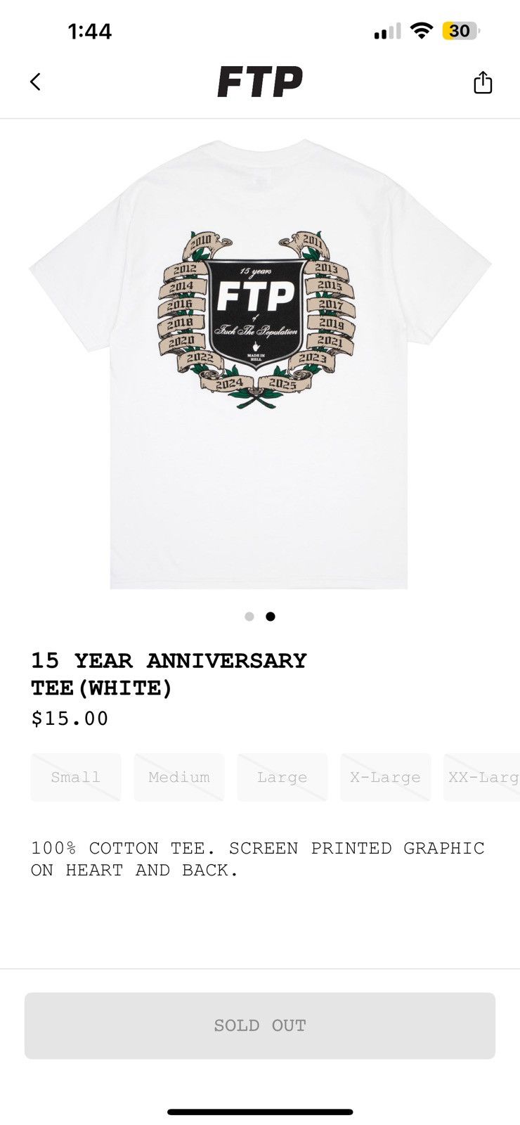 Other FTP 15 Years Anniversary White XXL T-Shirt Size US XL / EU 56 / 4 - 1 Thumbnail