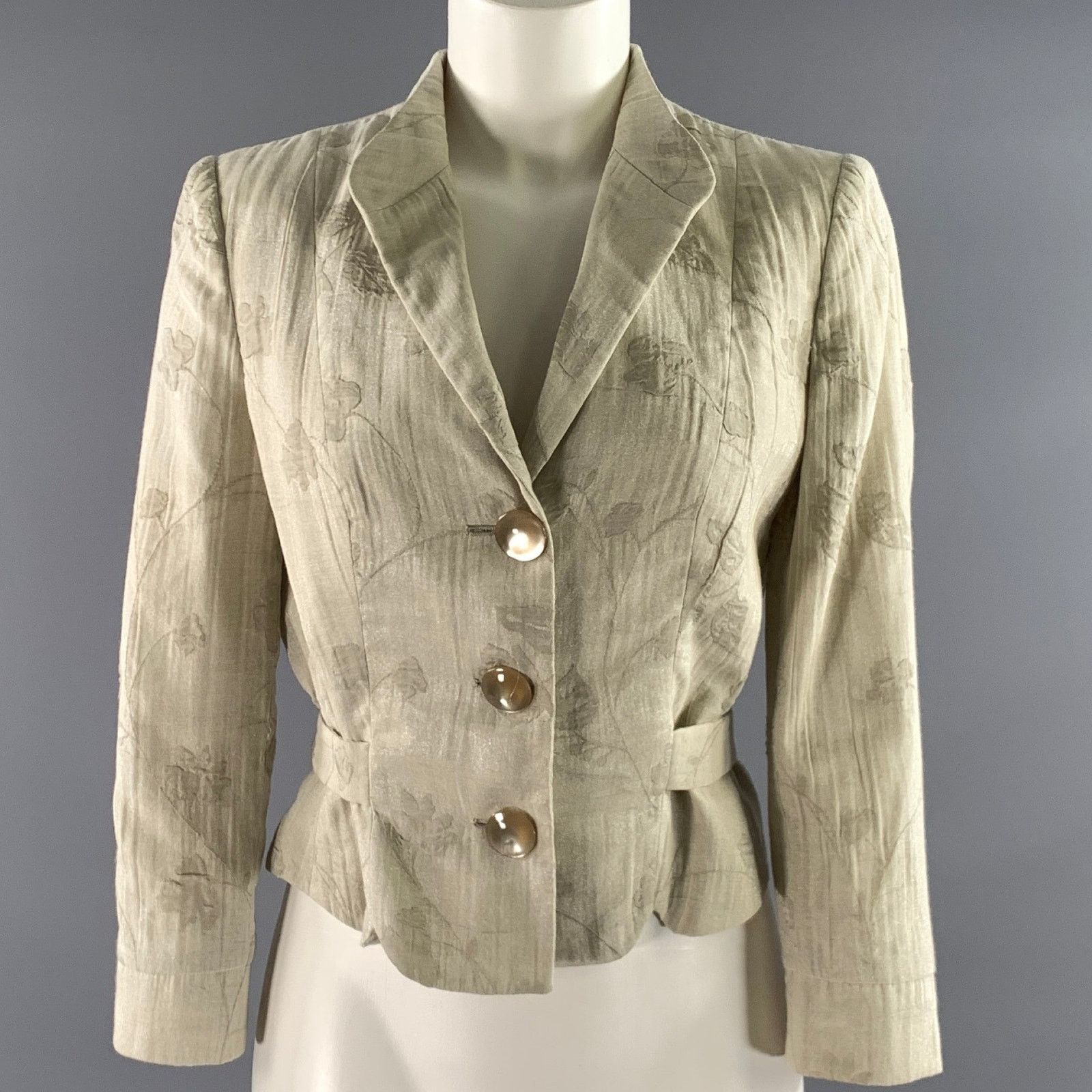 Giorgio Armani GIORGIO ARMANI Size 2 Cream Cotton Blend Floral Jacket Size XS / US 0-2 / IT 36-38 - 1 Thumbnail