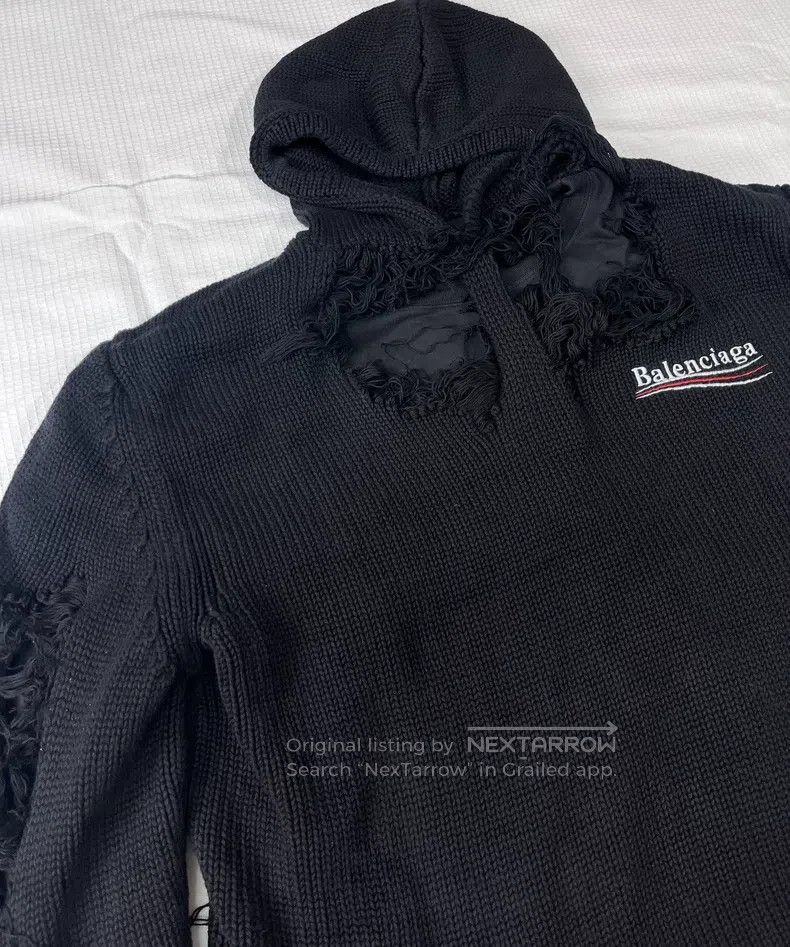 Balenciaga Balenciaga Black Fake Two Pieces Destroy Cola Knitwear Hoo Size US XS / EU 42 / 0 - 2 Thumbnail