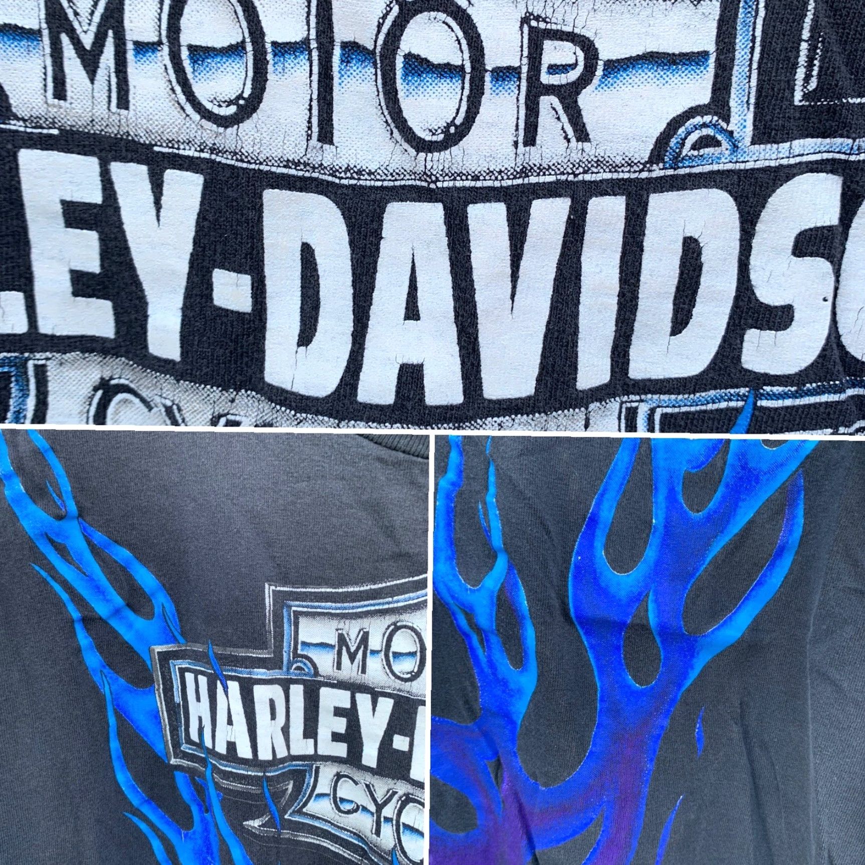 Harley Davidson VINTAGE Harley-Davidson t-shirt Men 3XL Black graphic tee 1993 90th anniversary blue flames USA Stockon (Stockton) XXXL Size US XXL / EU 58 / 5 - 3 Thumbnail