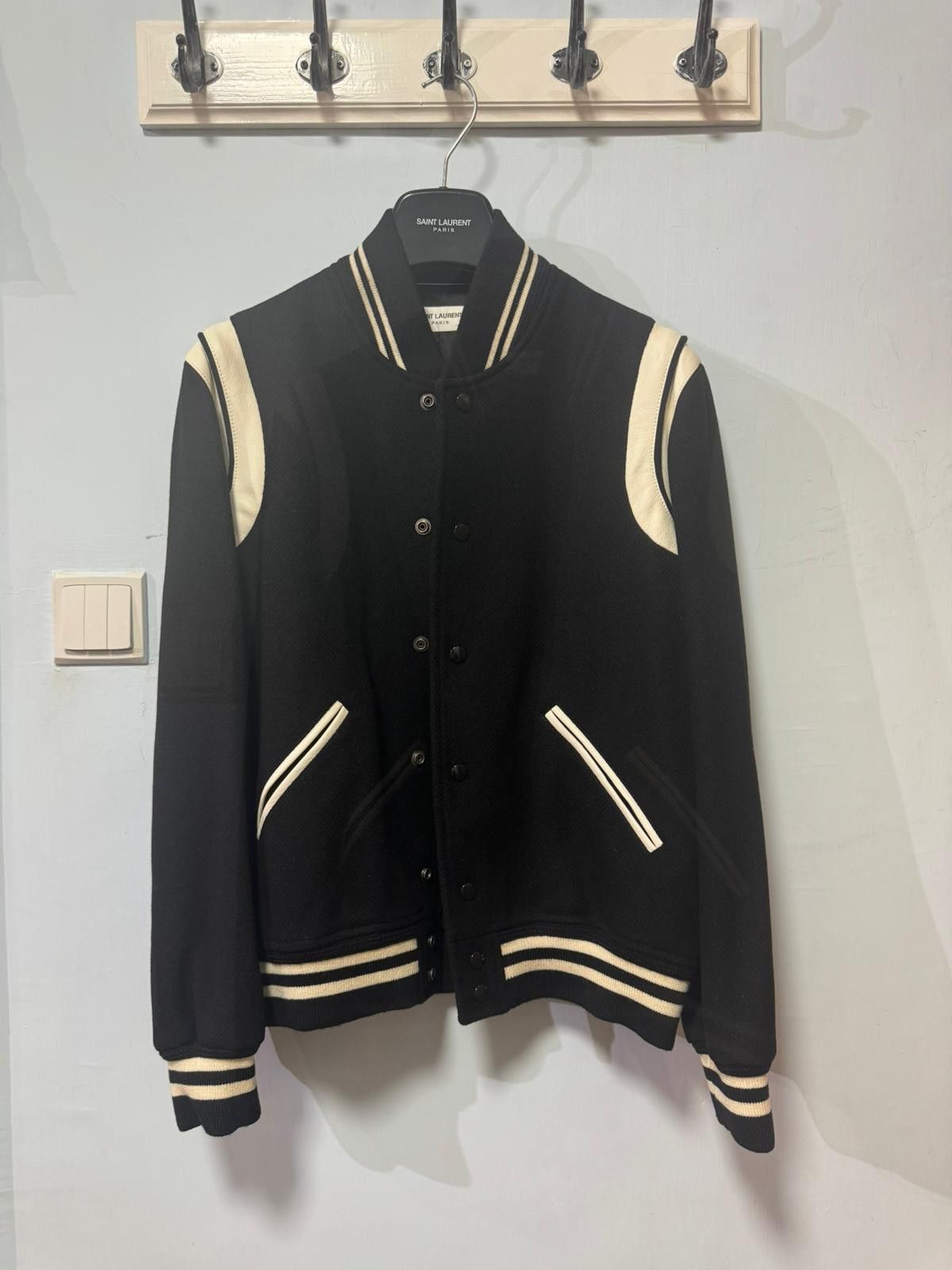 image of Saint Laurent Paris Saint Laurent Teddy Bomber Jacket in Black, Men's (Size Medium)