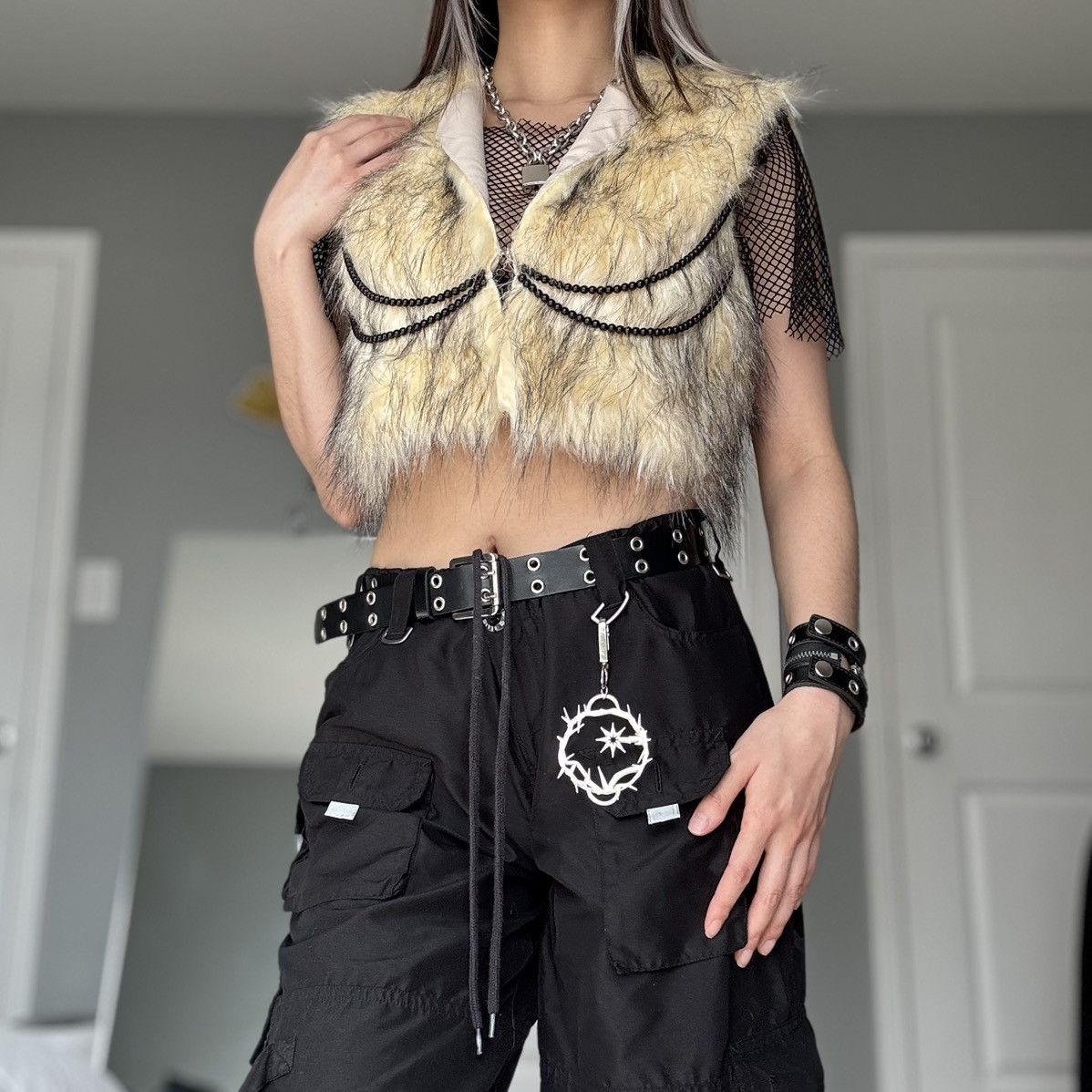 Other Nausicaa NYC Designer Beige & Black Faux Fur Beaded Vest Size S / US 4 / IT 40 - 8 Thumbnail