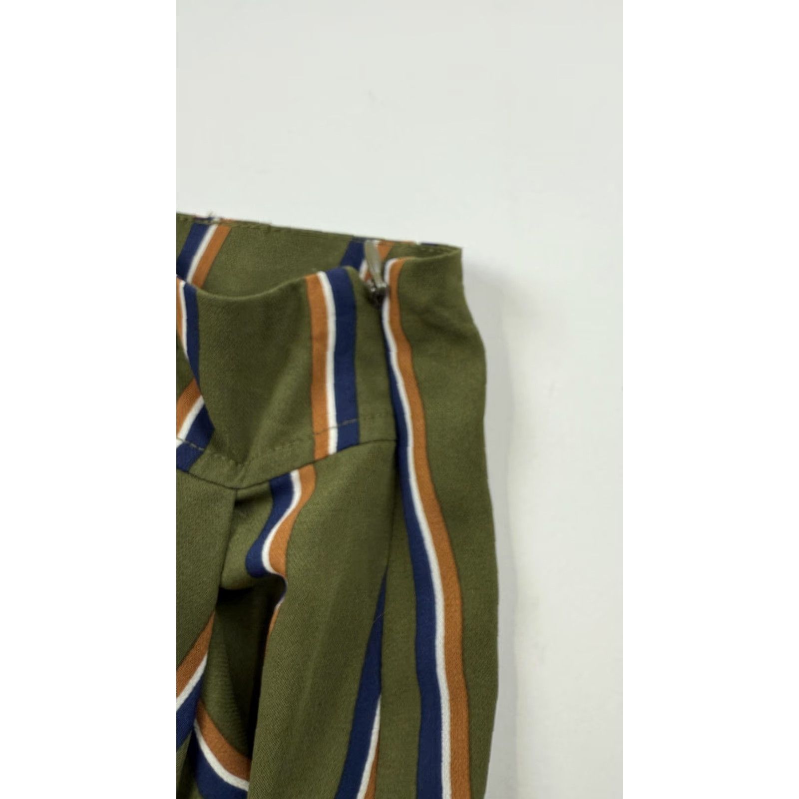 Olive JOA Skirt Womens Large Olive Green Blue Striped Pockets Zip Wide-Leg Long Lightweight Bohemian Casual Travel Size 36" / US 14 / IT 50 - 4 Thumbnail