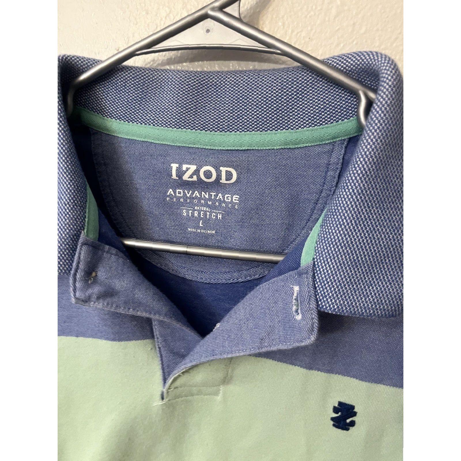 Izod IZOD Advantage Performance Stretch Polo Mens L Blue White Striped Polo Shirt Size US L / EU 52-54 / 3 - 2 Thumbnail