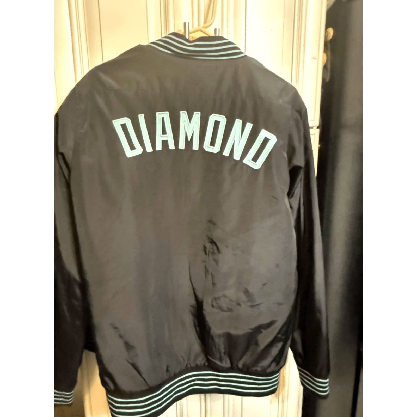 Vintage Diamond Men's Varsity Jacket Shirt Jacket Stripe Snap Button Quilted Lined Black Green Medium Size US M / EU 48-50 / 2 - 3 Thumbnail