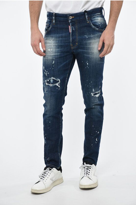 image of Dsquared2 Dark Washed Skater Denims With Delavé Effect 16Cm in Blue, Men's (Size 32)