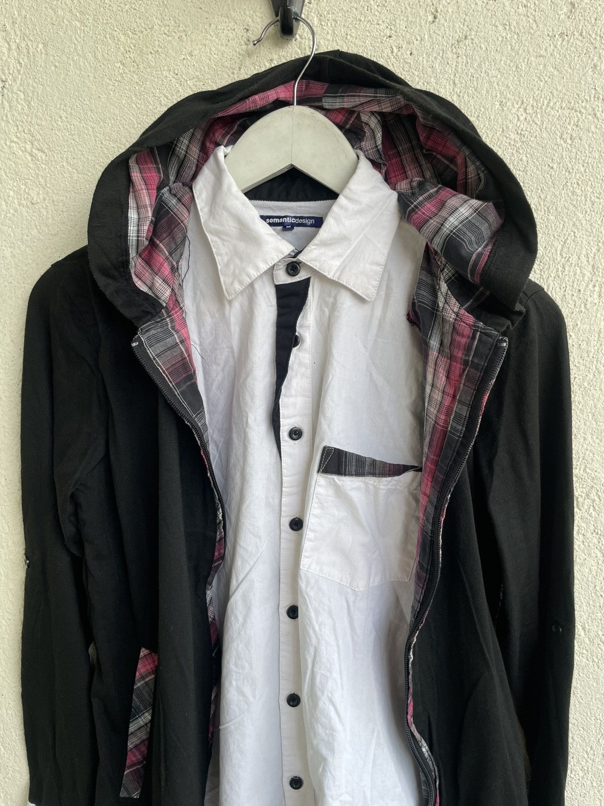 If Six Was Nine 2000s Semantic Hooded Layered Jacket Plaid Shirt Y2K Japan Size US S / EU 44-46 / 1 - 2 Thumbnail