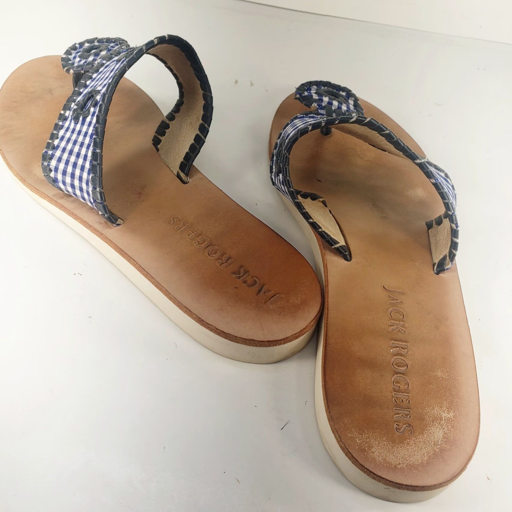 Jack Rogers JACK ROGERS Blue Gingham Check Whipstitch Fabric Slides Sandals 8M Womens Slip On Casual Travel Party/Cocktail Sandals Size US 8 / IT 38 - 5 Thumbnail