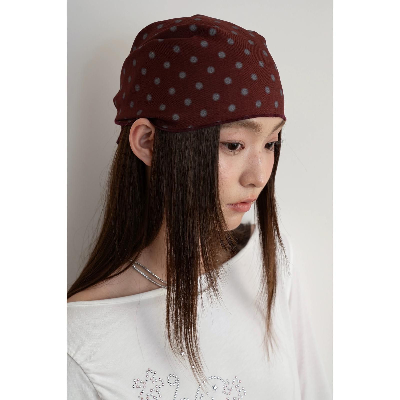 Japanese Brand Y2k Vintage Style Burgundy Polka Dot Bandana Headscarf Size ONE SIZE - 2 Thumbnail