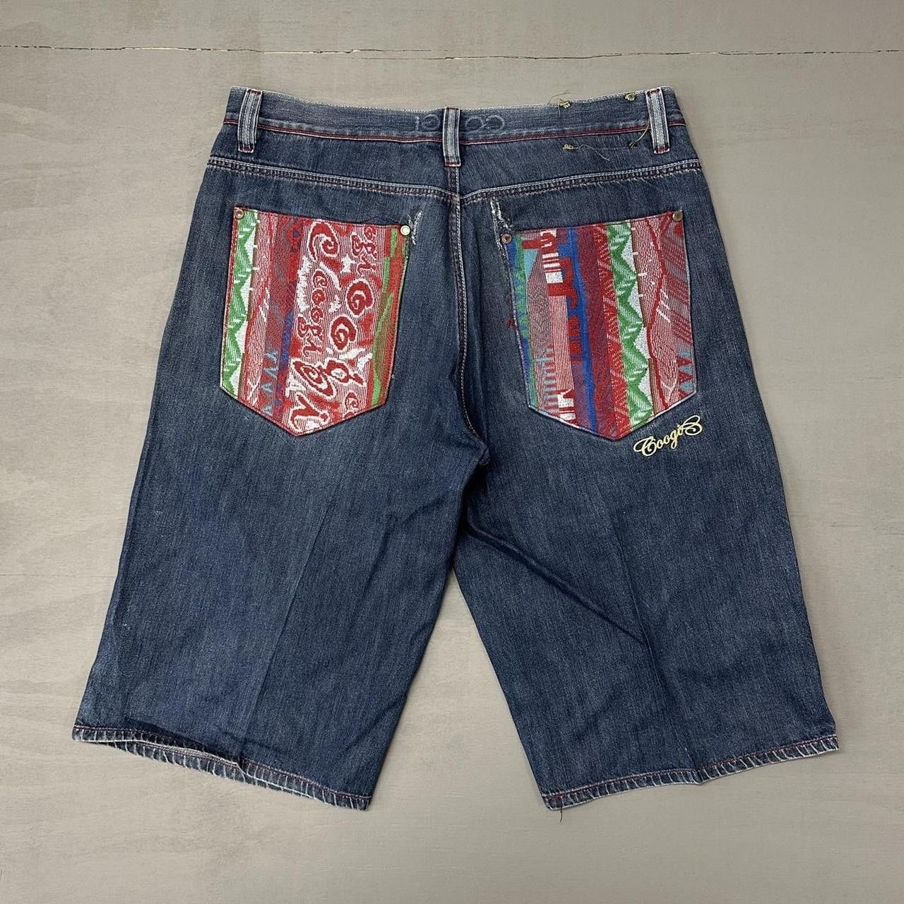 Y2K Coogi Sweater Baggy Embroidered Jean Shorts Size 40